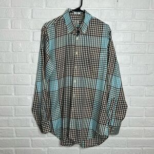 Peter Millar Men's Long Sleeve Button Down Cotton Blue Plaid size Medium